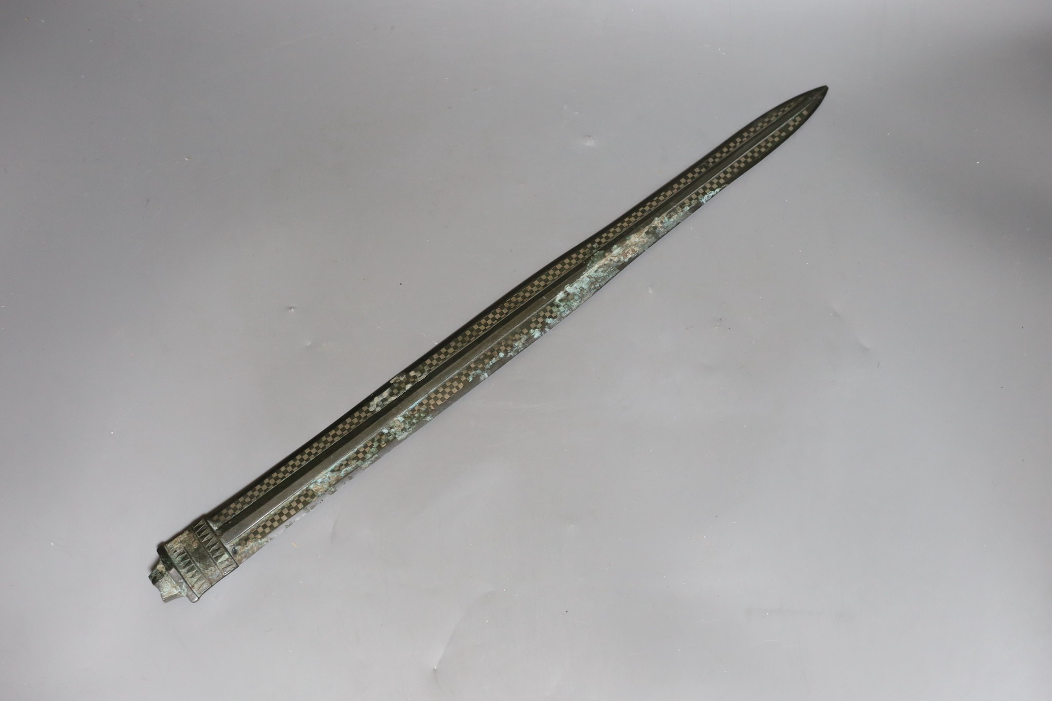 A Chinese inlaid bronze sword blade in Han-style, 52cm